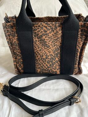 Universal Thread small Leopard Print Canvas Tote Bag with Black Straps